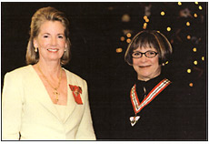 The Honourable Hilary M. Weston Lieutenant Governor of Ontario and Marilyn Brooks pose for a photograph after Brooks receives the Order of Ontario.